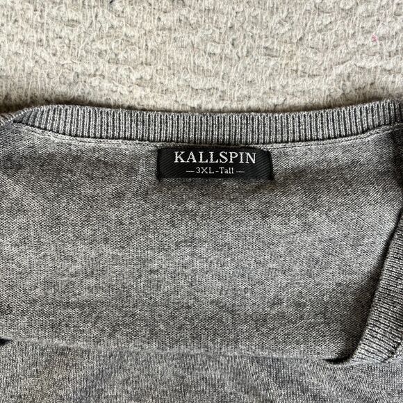 Cashmere Wool Blend Sweater Mens 4XLT Pullover V-Neck Gray Kallspin Big & Tall - Picture 4 of 10